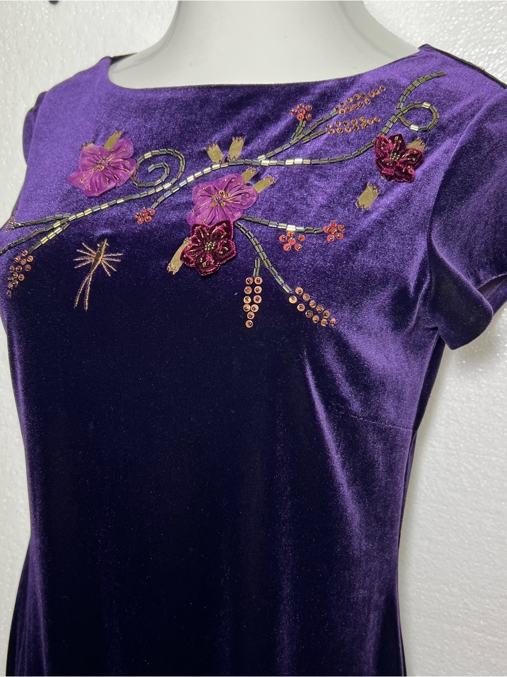 carole little purple velvet floral embroidered maxi dress size 6 - Picture 3 of 9